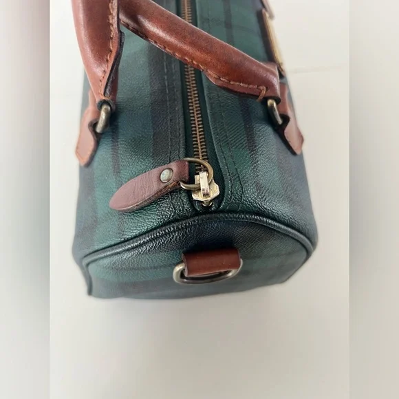 Polo Ralph Lauren Vintage Blackwatch Plaid Leather Boston Satchel Hand Bag - Picture 9 of 16